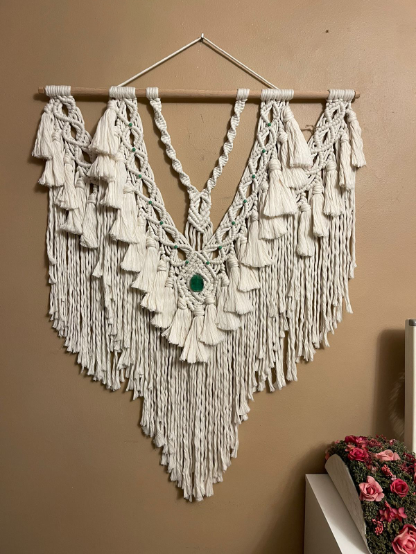 Macrame wall decor with green stones