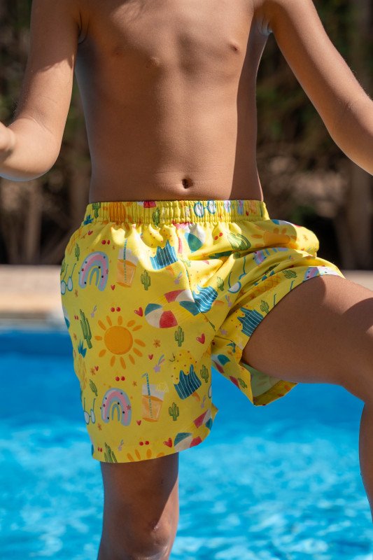 Bright yellow swim-shorts
