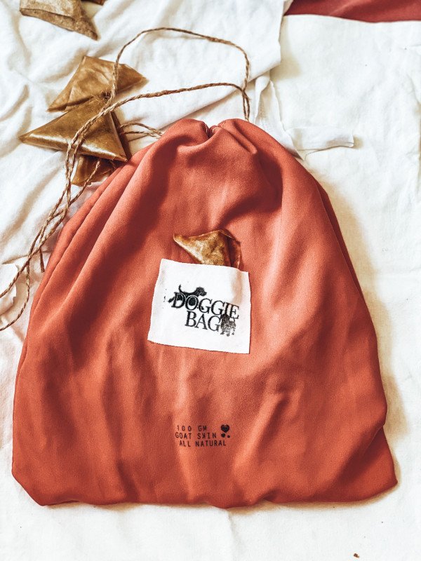 Beef-hide Raw Skin in Up-cycled Silky Doggie Bag